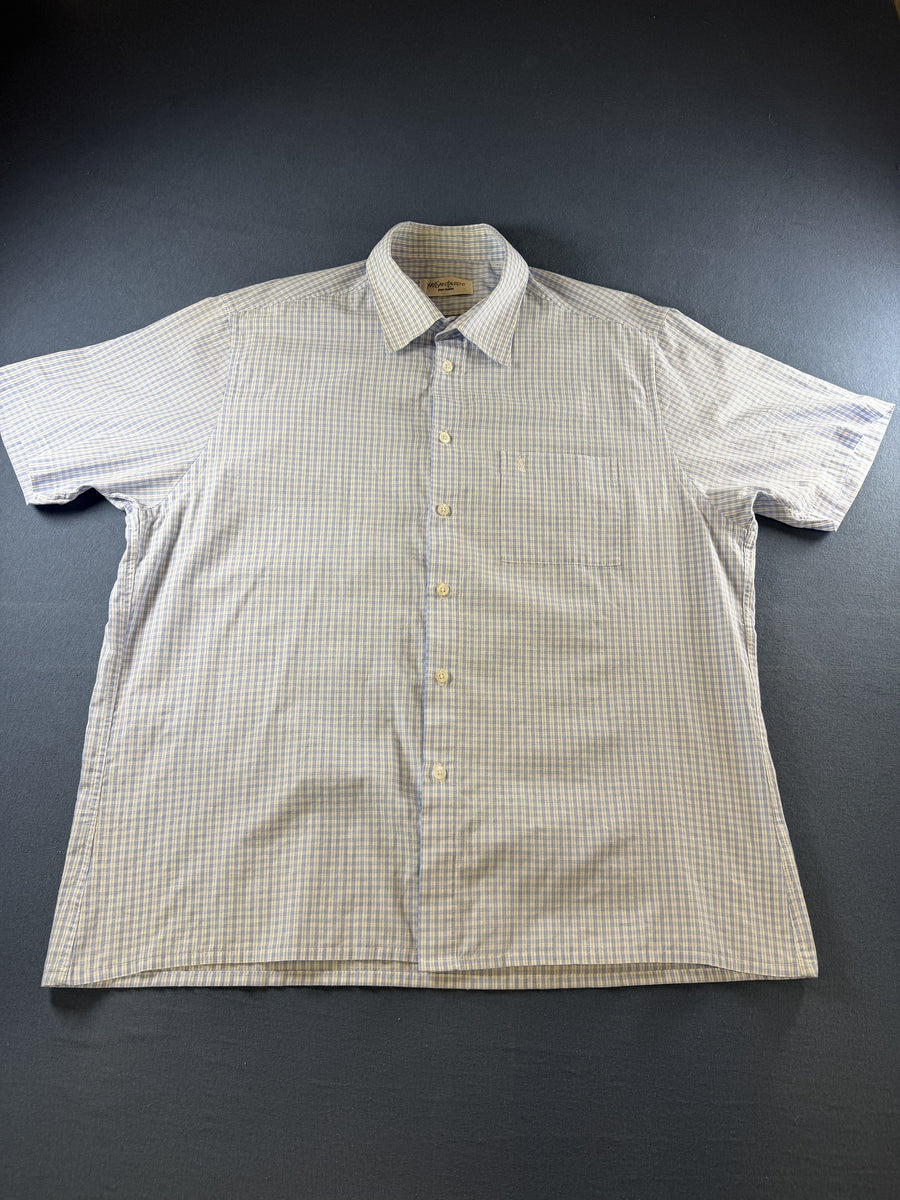 Yves Saint Laurent Blouse blauw geruit
