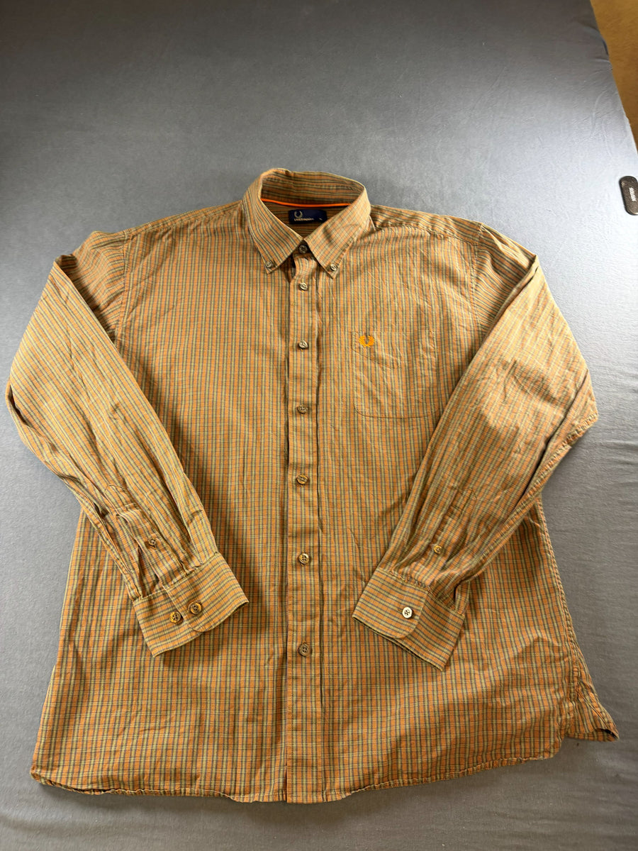 Fred Perry blouse groen geruit heren maat XL overhemd flanel check shirt houthakkershemd geblokt