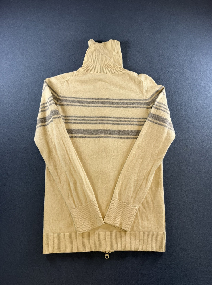 Beige-grijs gestreept Lacoste gebreid vest (cardigan / fijngebreid vestje) dames maat L