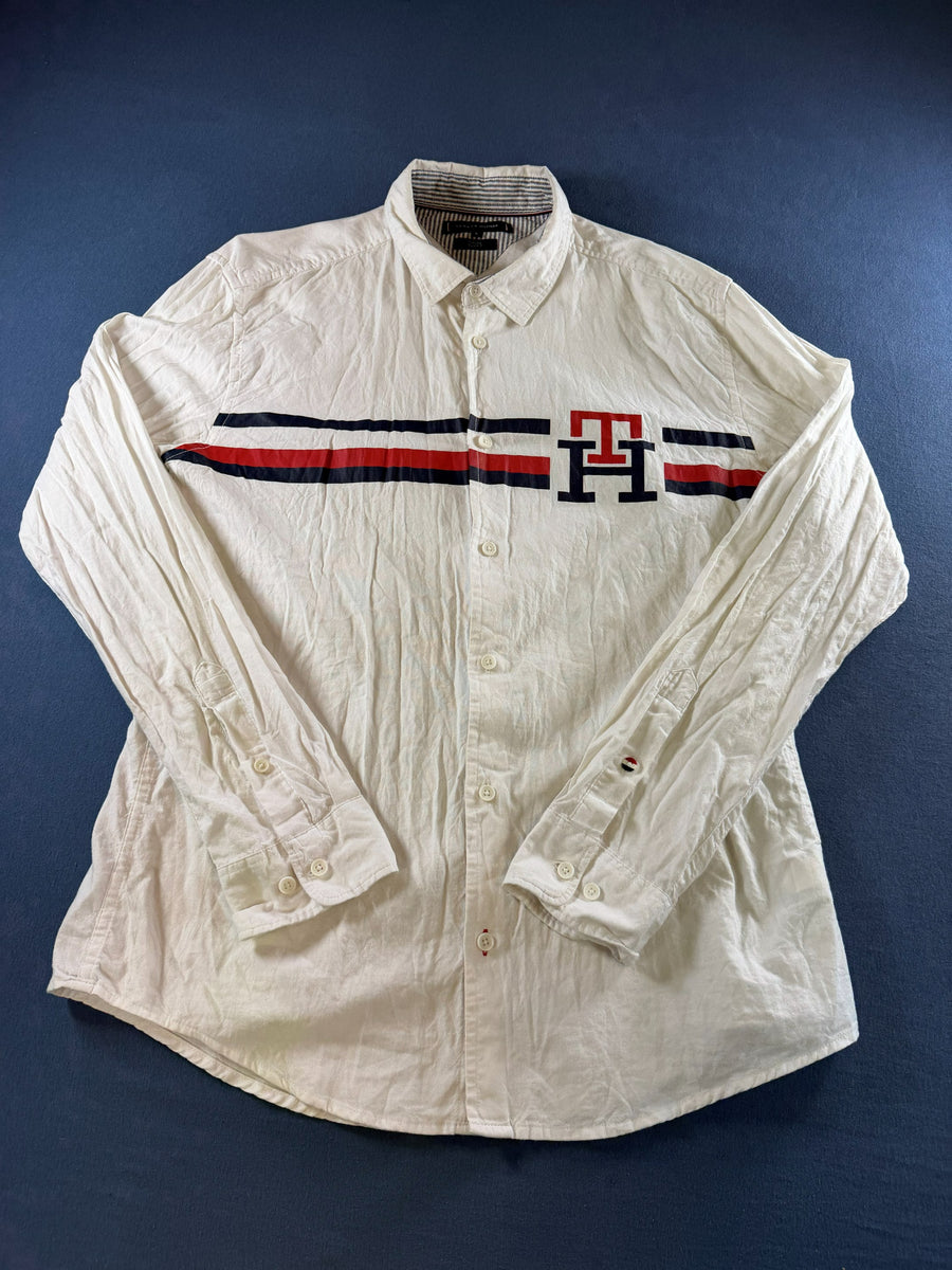 Tommy Hilfiger blouse wit print heren maat L overhemd hawaii shirt patroon bloemenprint