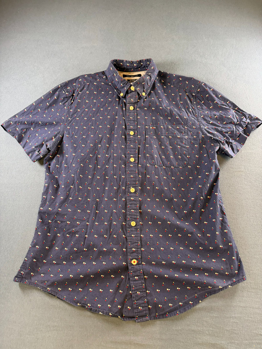 Tommy Hilfiger blouse blauw print heren maat M overhemd hawaii shirt patroon bloemenprint