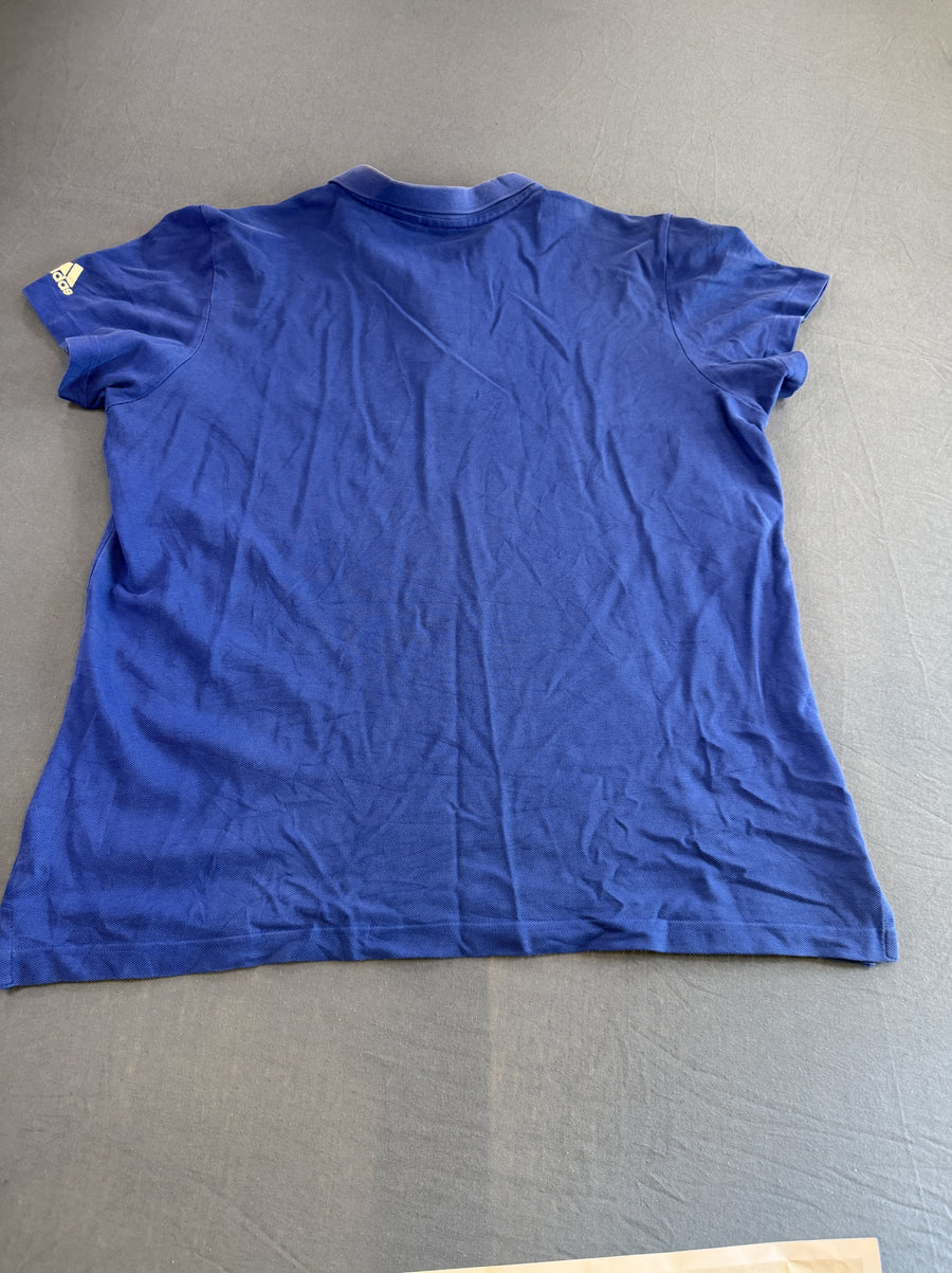 Blauwe adidas polo met streepdessin (poloshirt / streepjesshirt), maat L