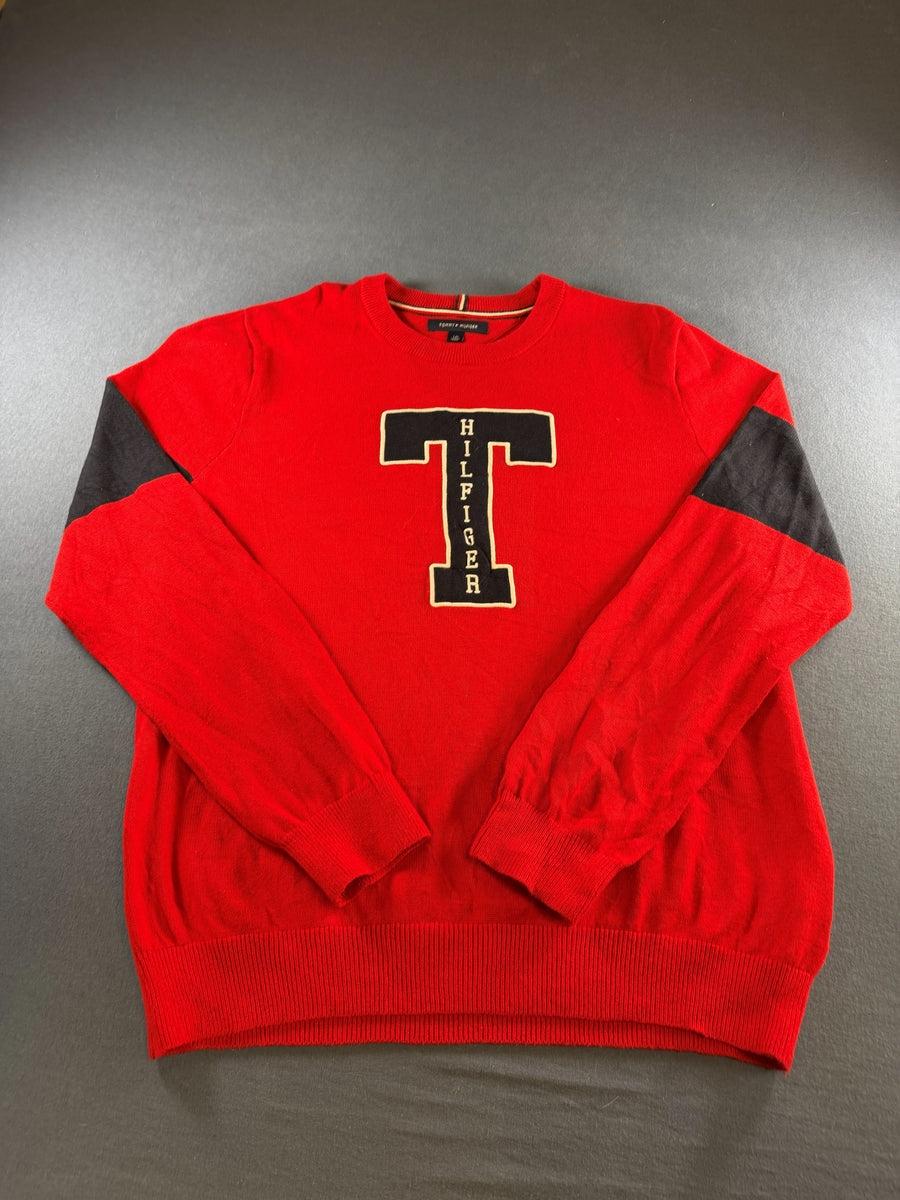 Tommy Hilfiger trui rood print heren maat L sweater pullover gebreid