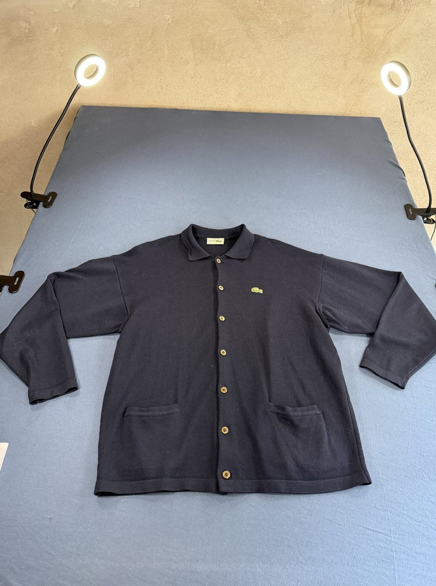 Blauwe Lacoste cardigan (piquévest/breivest), maat XXL