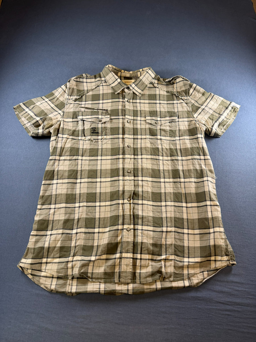 Diesel blouse grijs geruit heren maat XXL overhemd flanel check shirt houthakkershemd geblokt