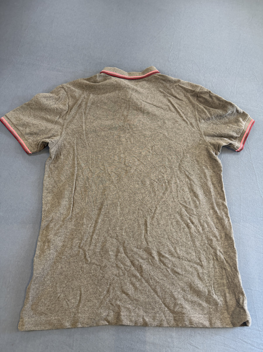 Grijs Fred Perry shirt met rood-roze bies (poloshirt / polo), maat L