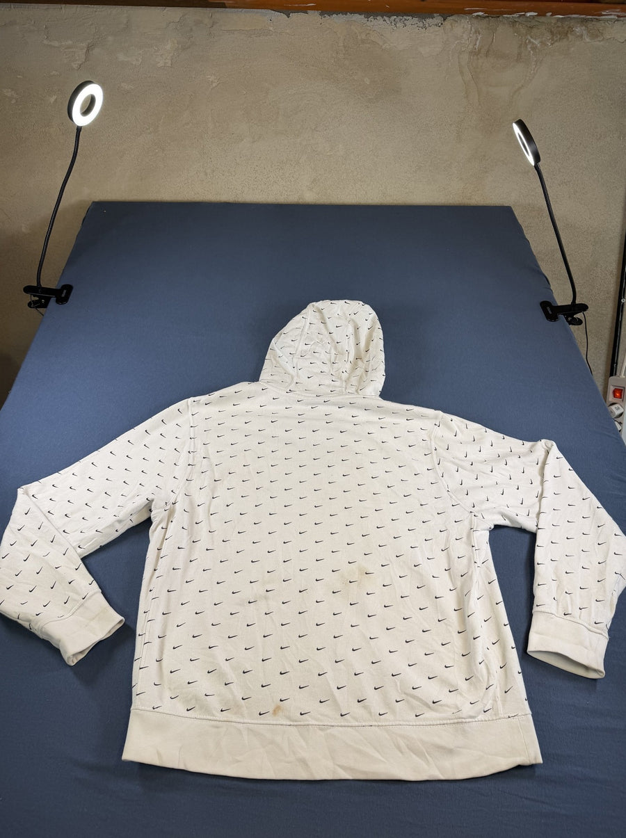 Witte Nike hoodie met mini-swoosh print, heren maat L (capuchontrui)