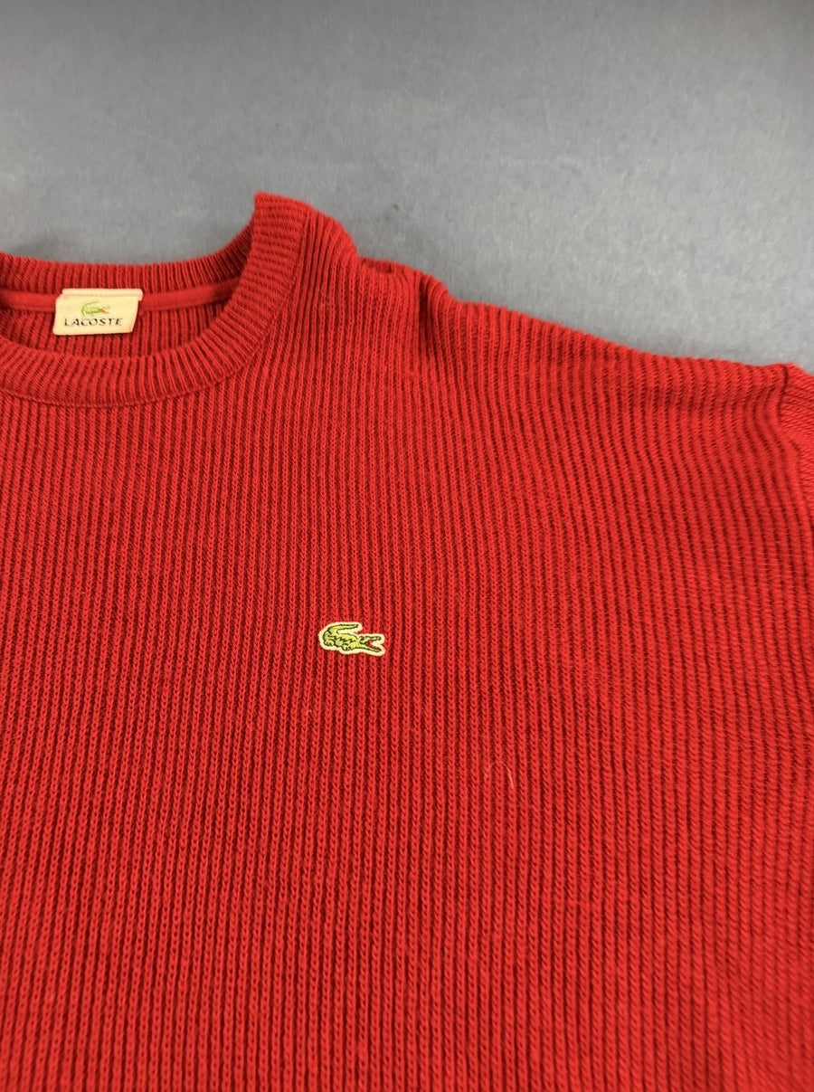 Grijze Lacoste ribsweater (pullover), maat XL, boxy fit