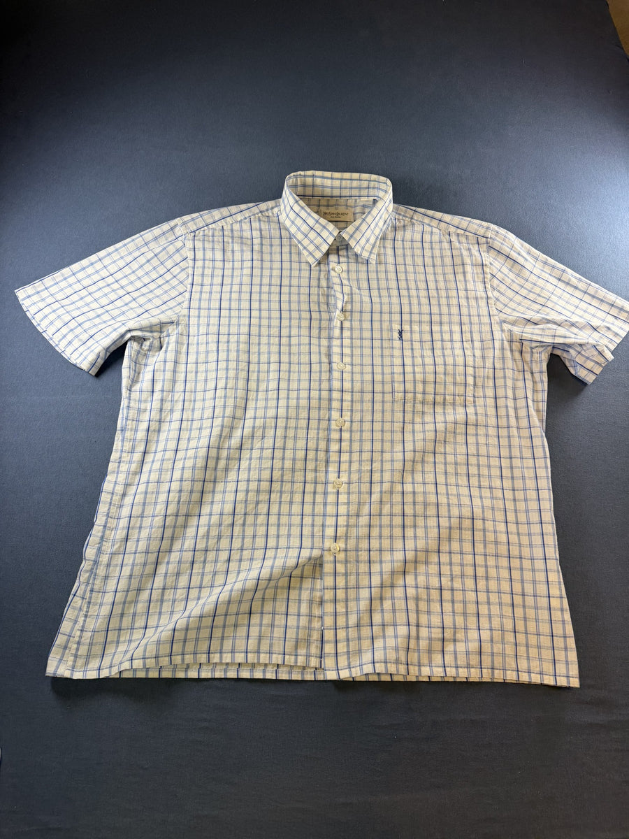 Yves Saint Laurent Blouse blauw geruit