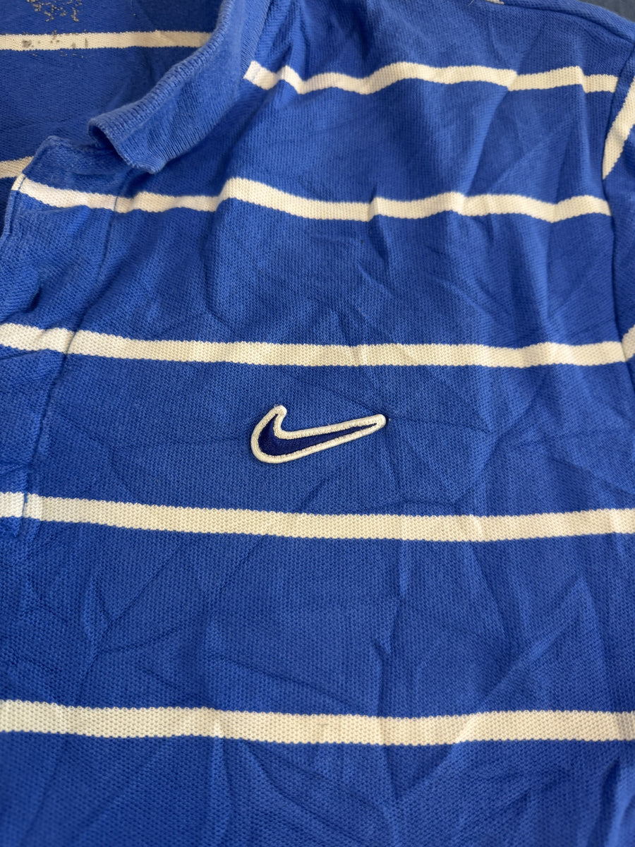 Vintage Nike Athletic Dept. gestreepte polo blauw maat M