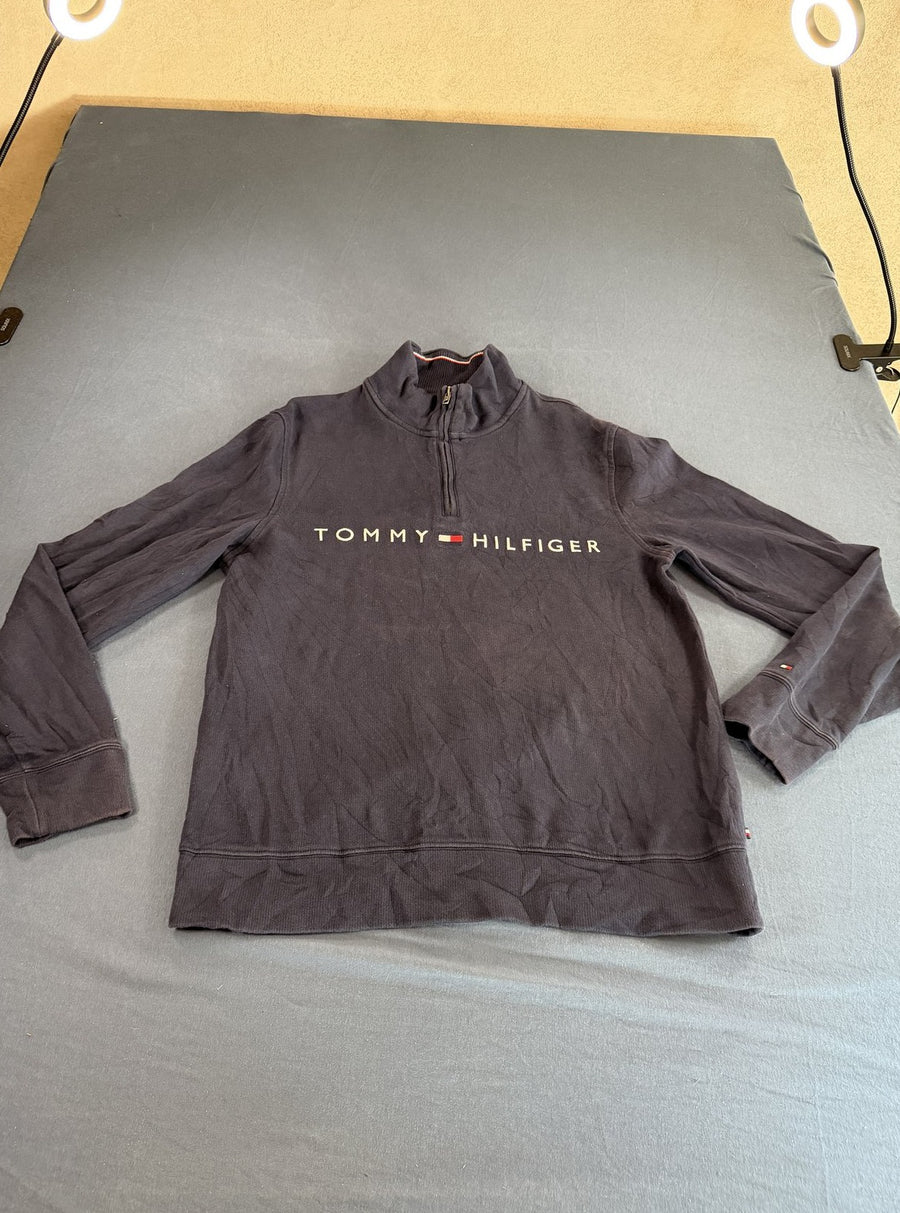 Blauwe Tommy Hilfiger quarter-zip (fleecevest / sweattrui), maat M