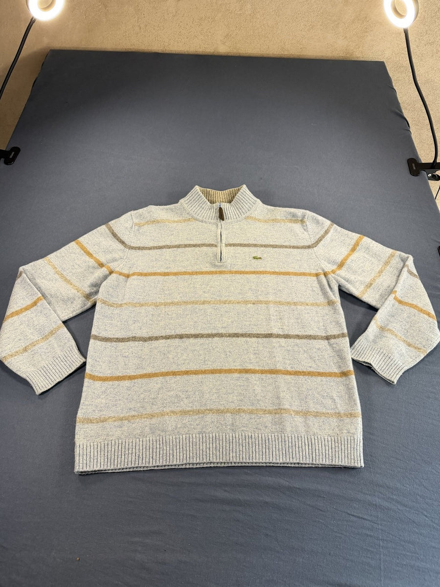 Blauwe gestreepte Lacoste trui (halfzip / troyer), maat XXL