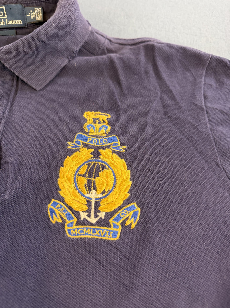 Diep Blauw Polo Ralph Lauren Heren Maat L (Poloshirt / Pique Polo) Custom Fit met Crest