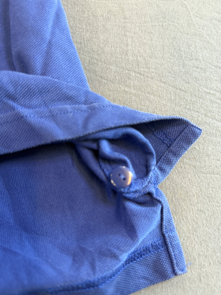 Blauwe adidas polo met streepdessin (poloshirt / streepjesshirt), maat L