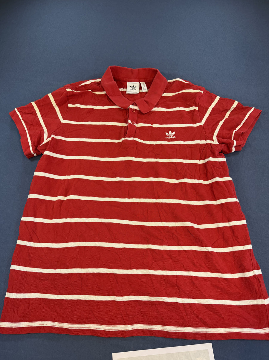 Rood-wit gestreepte adidas polo (poloshirt), maat XXL