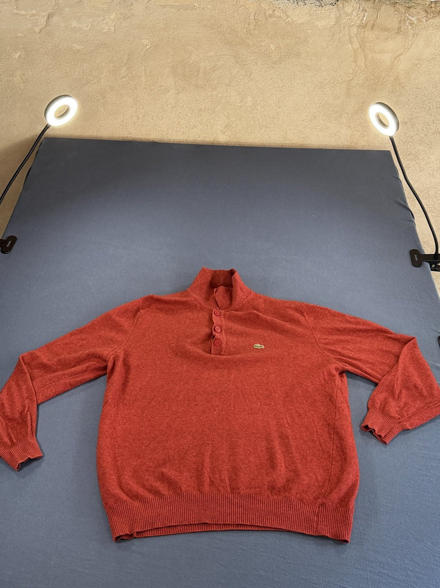 Rode Lacoste polotrui met knoopsluiting (collegetrui), maat XL