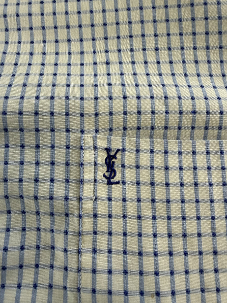 Blauw-wit geruit flanellen overhemd (houthakkersblouse), Yves Saint Laurent, maat L