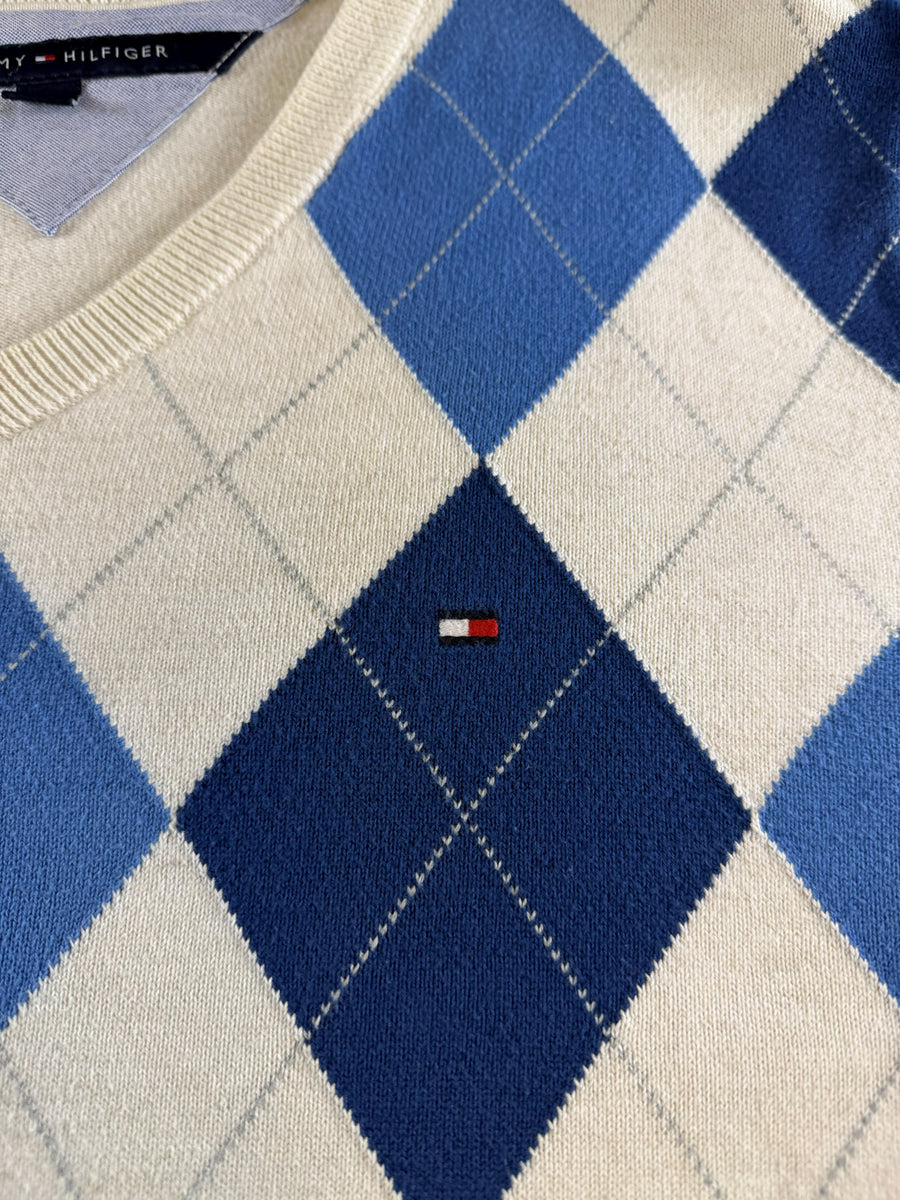 Tommy Hilfiger trui wit geruit heren maat M v-hals v-neck sweater pullover
