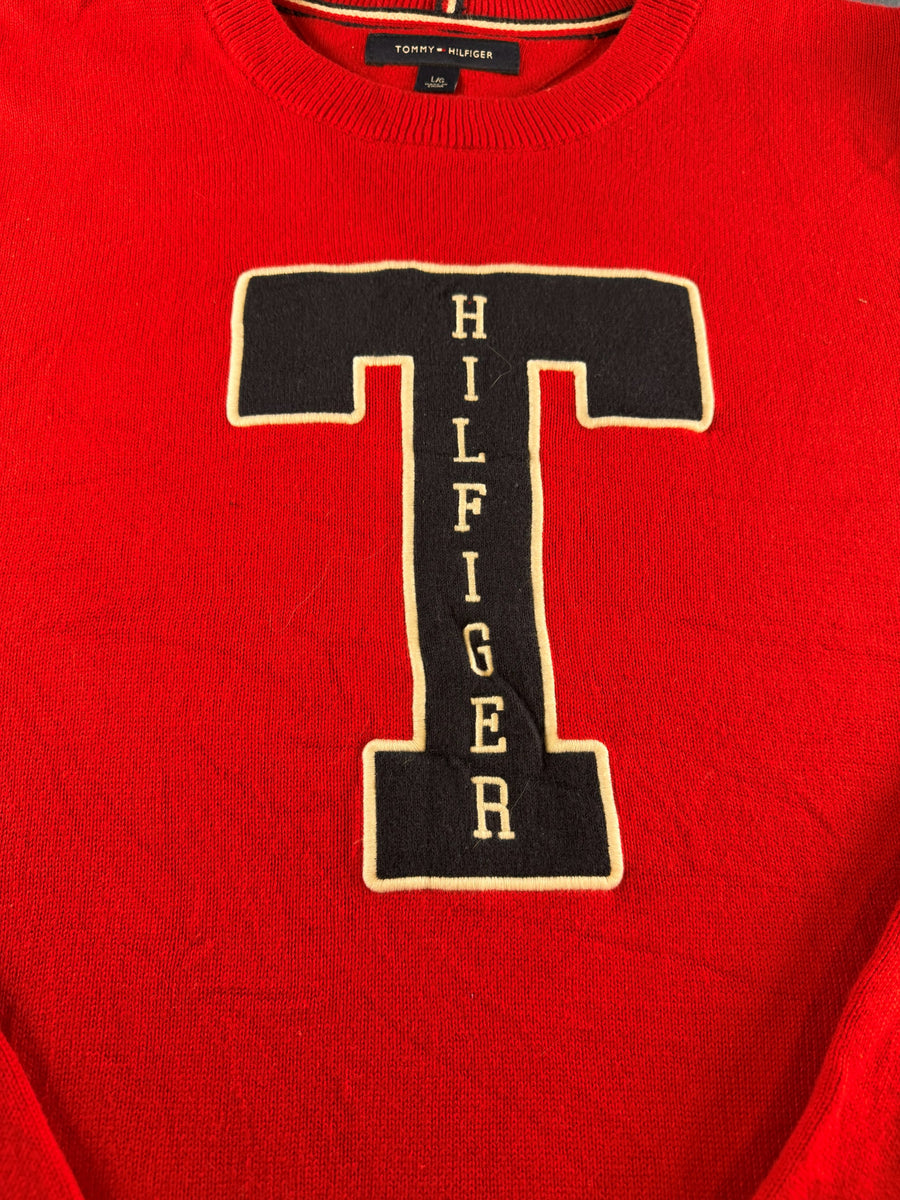 Tommy Hilfiger trui rood print heren maat L sweater pullover gebreid