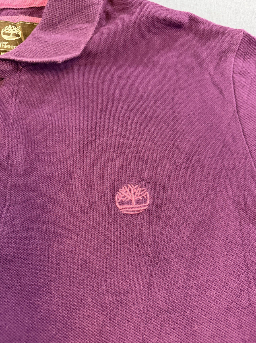 Paarse Timberland poloshirt, maat M (piqué polo met geborduurd boomlogo)