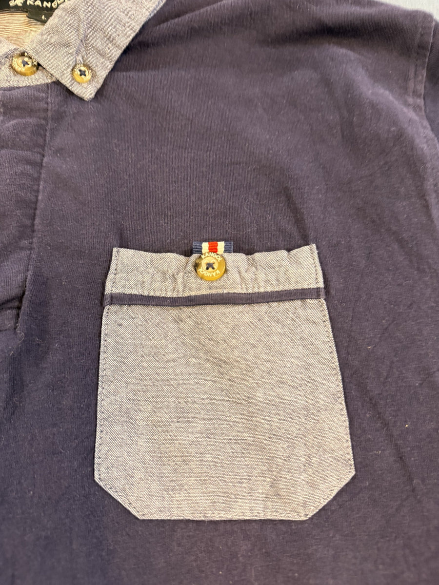 Blauwe Kangol polo maat L (poloshirt met chambray kraag en borstzak)
