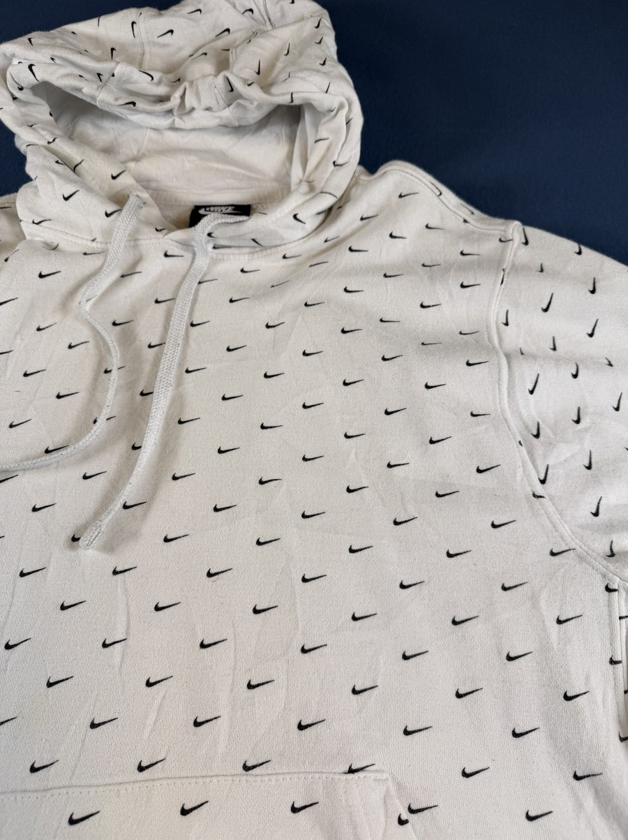 Witte Nike hoodie met mini-swoosh print, heren maat L (capuchontrui)