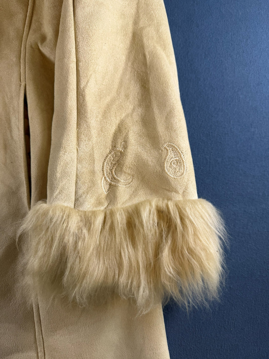 Vintage Dressing Afghaanse jas beige print dames maat L