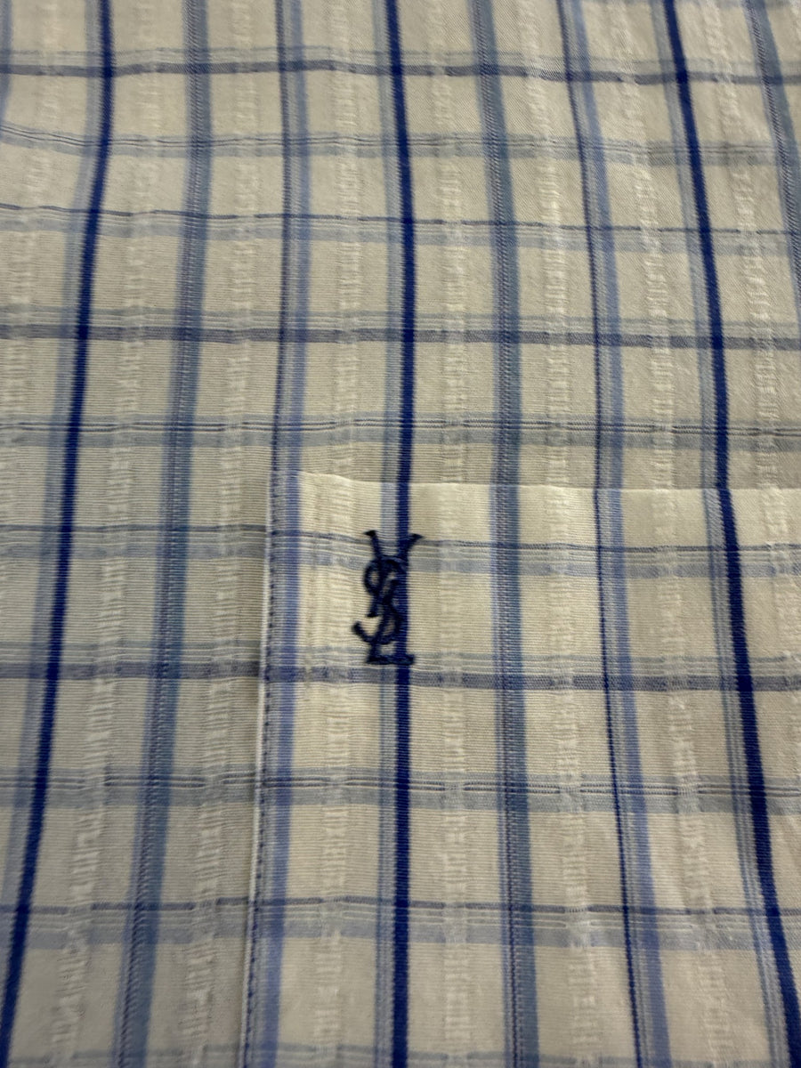 Yves Saint Laurent Blouse blauw geruit