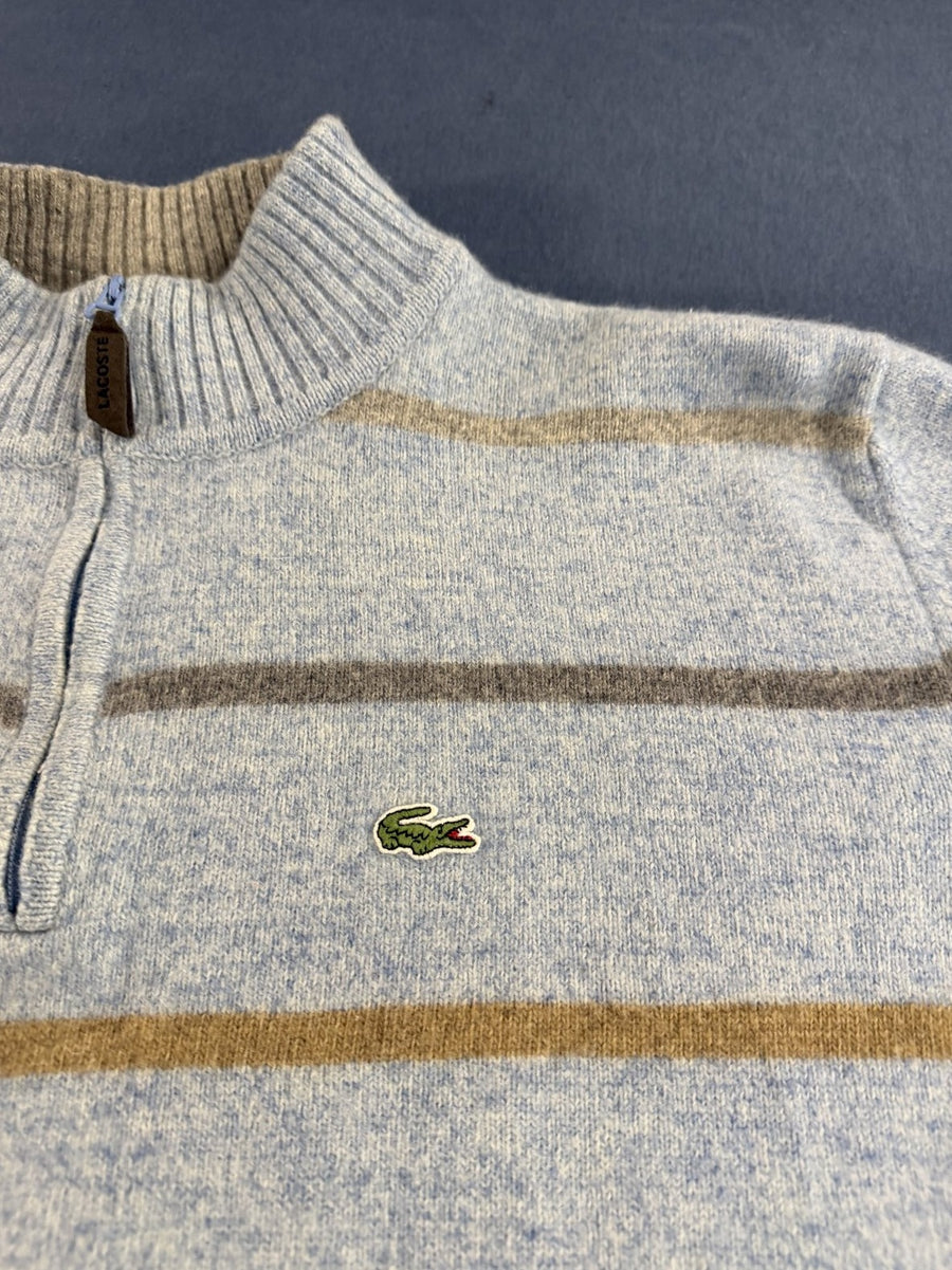 Blauwe gestreepte Lacoste trui (halfzip / troyer), maat XXL