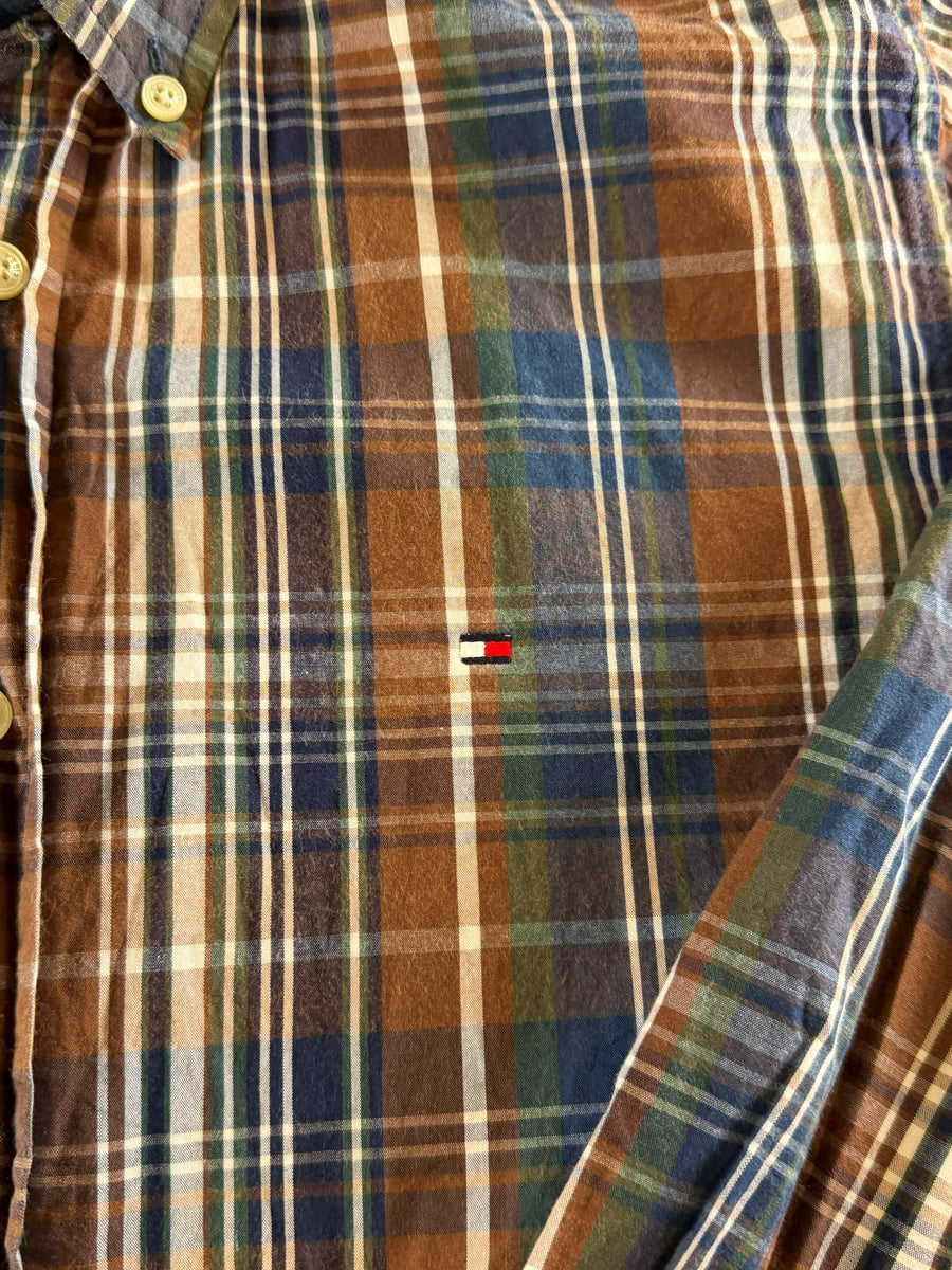 Tommy Hilfiger blouse zwart geruit heren maat L overhemd flanel check shirt houthakkershemd geblokt