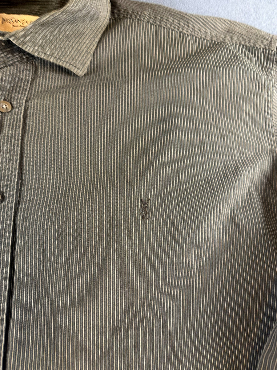 Yves Saint Laurent blouse grijs gestreept heren maat XL overhemd striped shirt streepjes