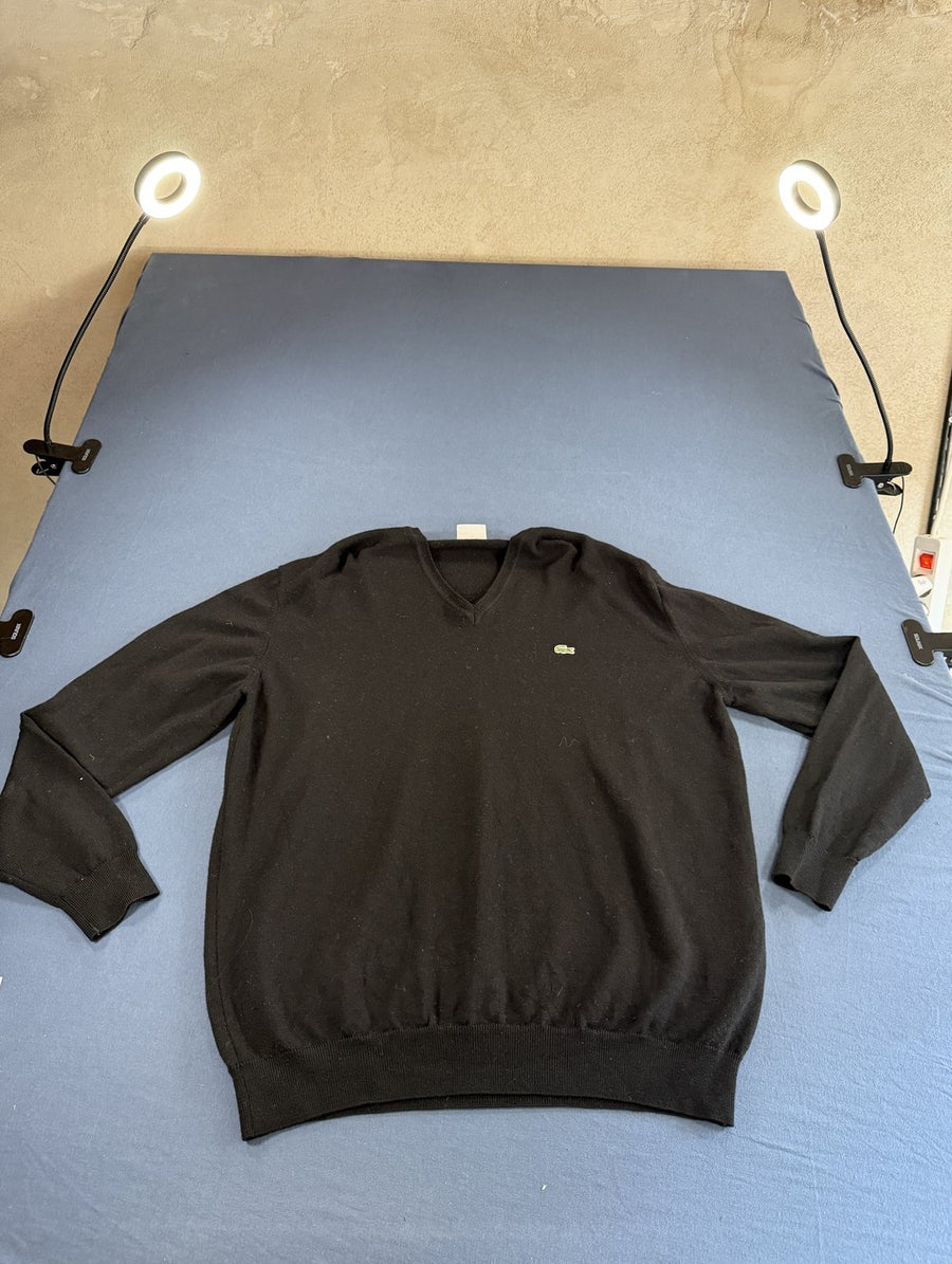 Zwarte Lacoste wollen trui maat XXL (pullover met V-hals)