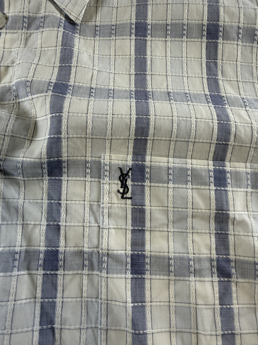 Yves Saint Laurent Blouse blauw geruit
