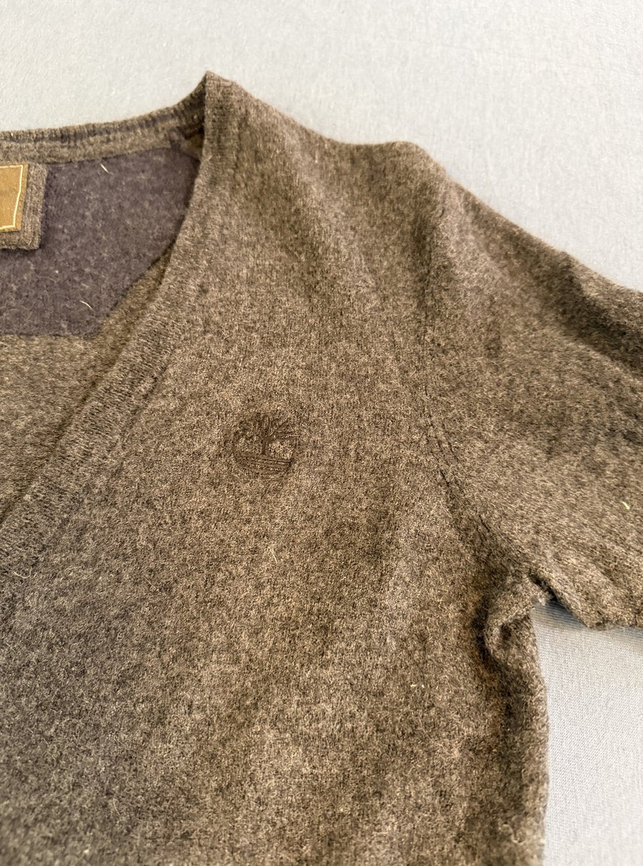 Grijs Timberland vest met suède elleboogstukken (cardigan / fleecevest), maat M