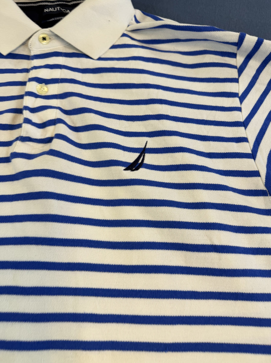 Wit poloshirt met kobaltblauwe strepen (polo / tennisshirt), Nautica, maat XL