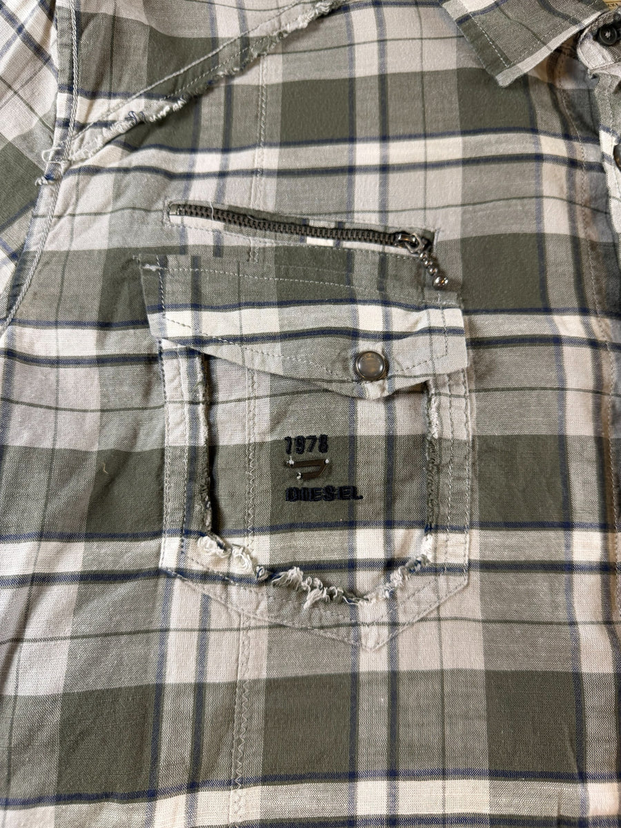 Diesel blouse grijs geruit heren maat XXL overhemd flanel check shirt houthakkershemd geblokt