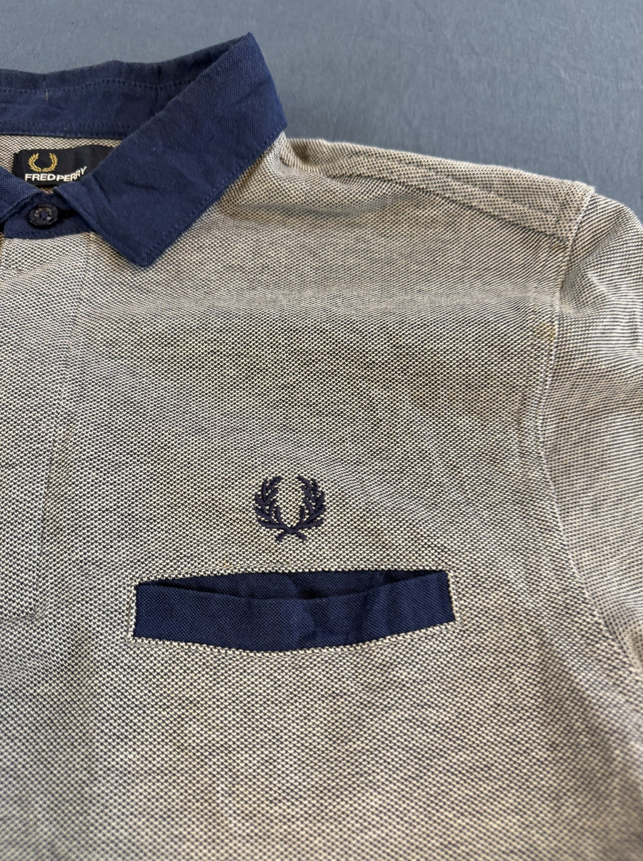 Grijze Fred Perry polo met navykraag (piqué poloshirt / sportpolo), maat M
