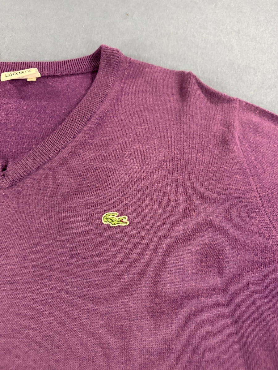 Paarse Lacoste pullover (V-hals trui / sweater), maat XXL