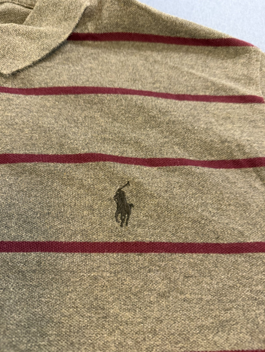 Grijs-bordeaux gestreepte Ralph Lauren polo (piquéshirt / golfshirt), maat XXL