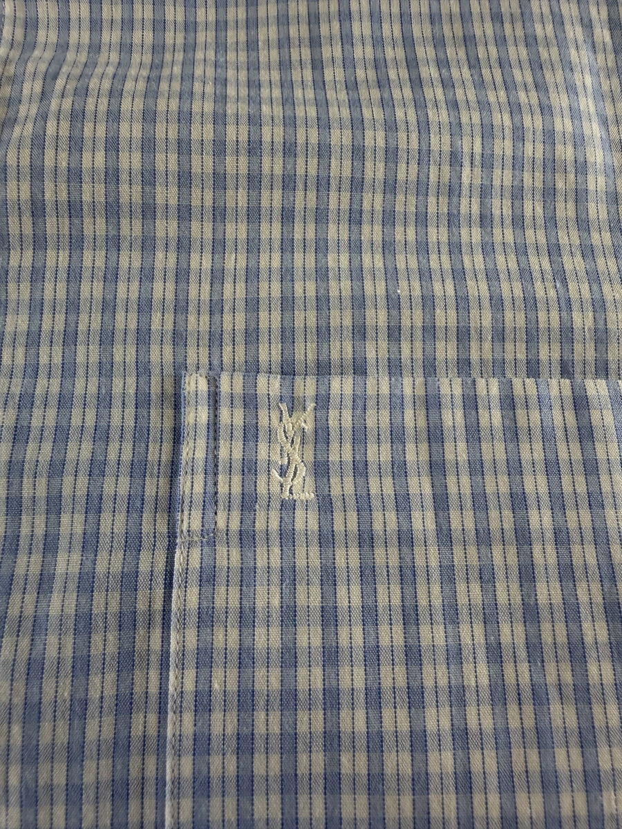 Yves Saint Laurent Blouse blauw geruit