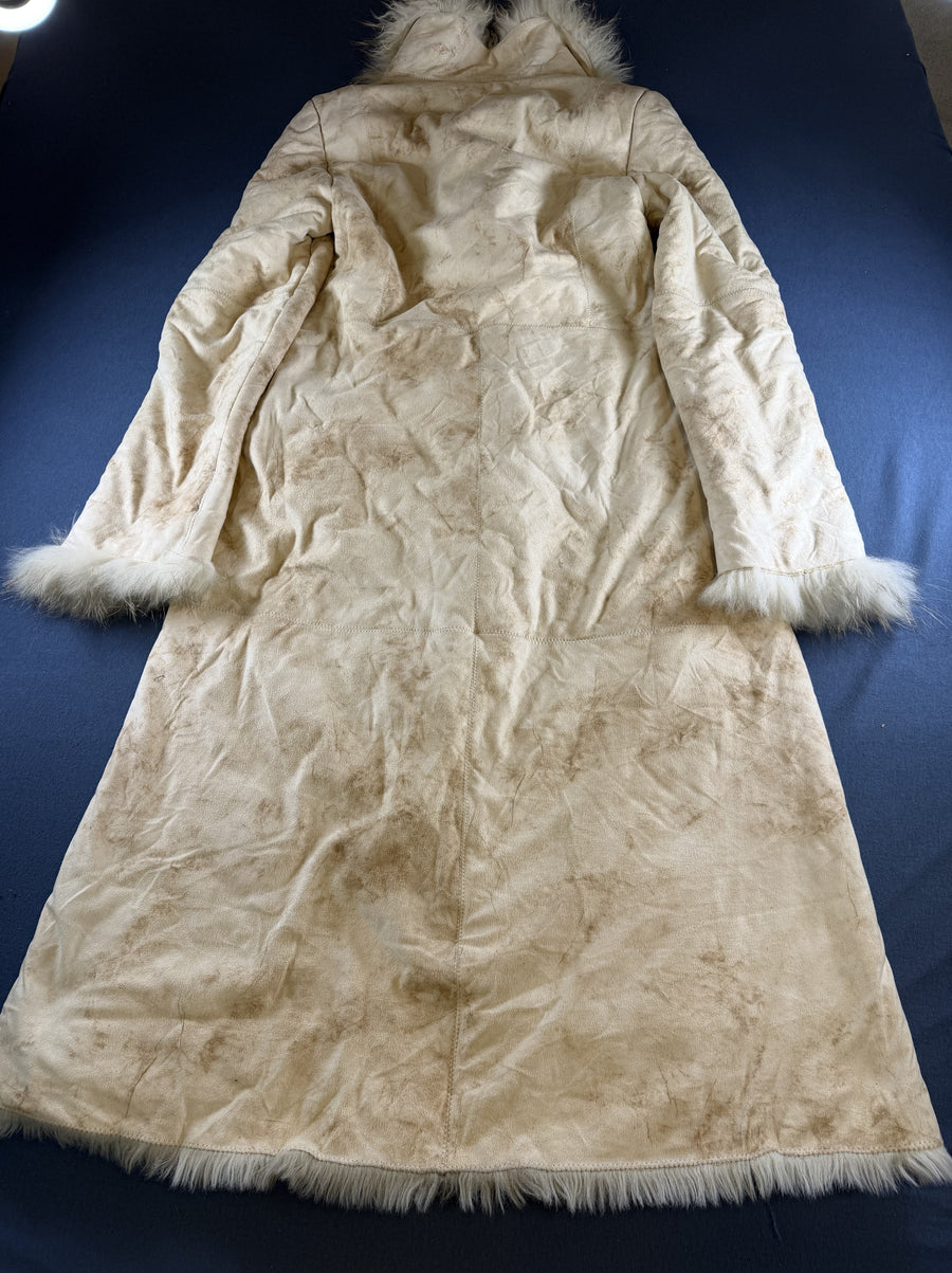 Beige leren damesjas van Vintage Dressing (lammy coat / Afghaanse jas), maat XL