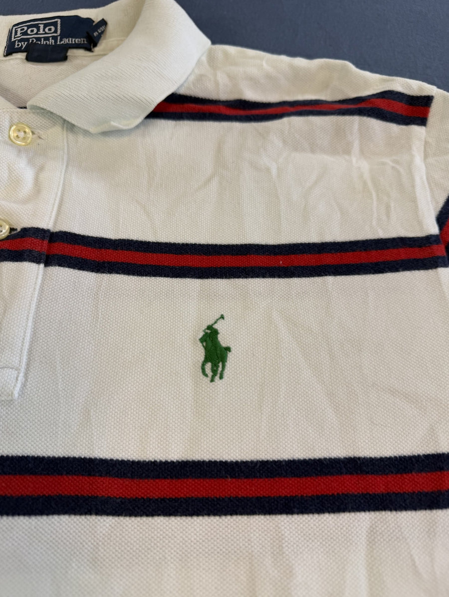 Wit Polo Ralph Lauren shirt met rood-blauwe bies (piqué polo / sportshirt), maat M heren