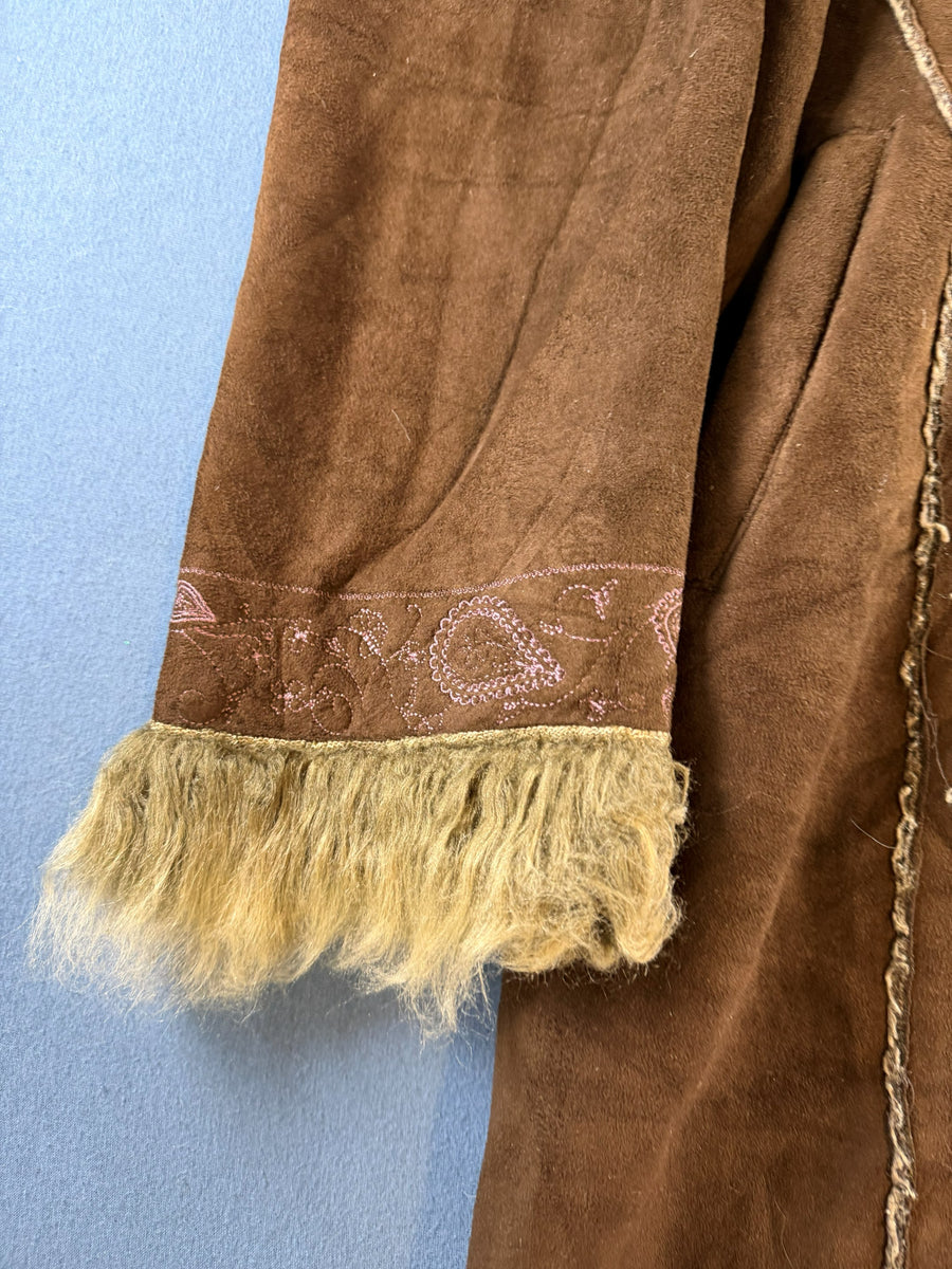 Vintage Dressing Afghaanse jas bruin print dames maat M