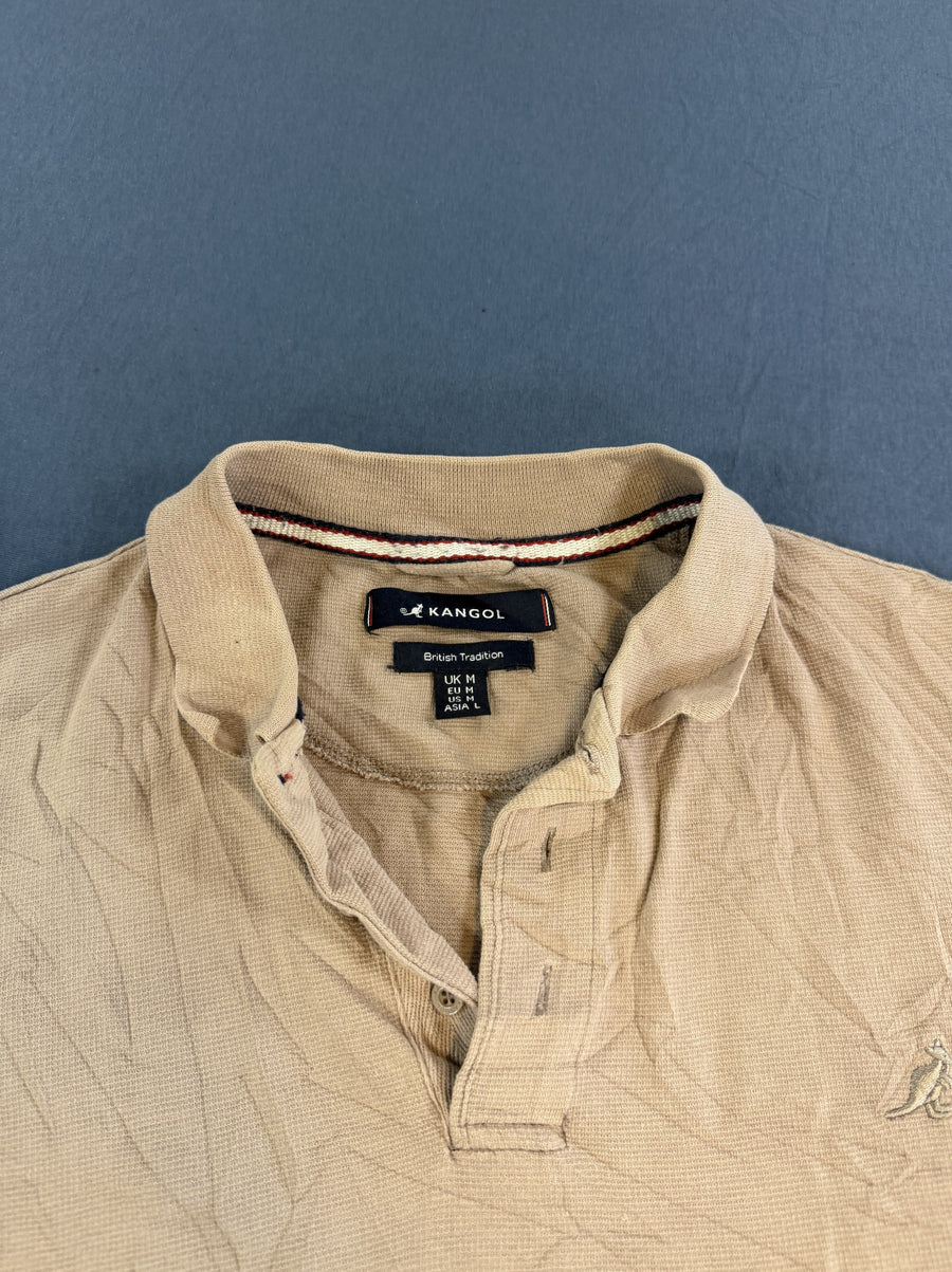 Beige Kangol piquéshirt (golfpolo) met wafelpatroon, maat M