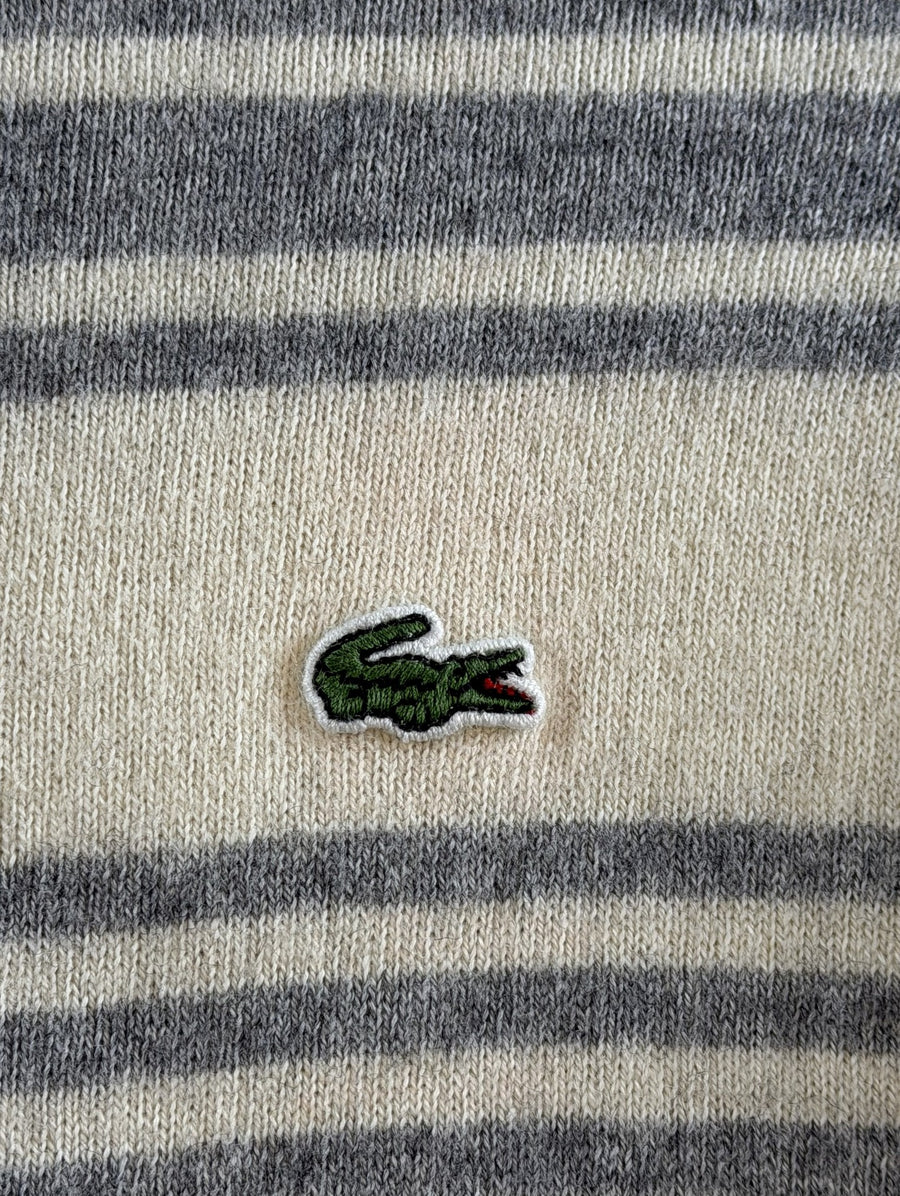 Beige-grijs gestreept Lacoste gebreid vest (cardigan / fijngebreid vestje) dames maat L