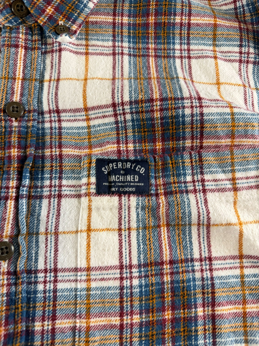 Superdry blouse beige geruit heren maat XXL overhemd flanel check shirt houthakkershemd geblokt