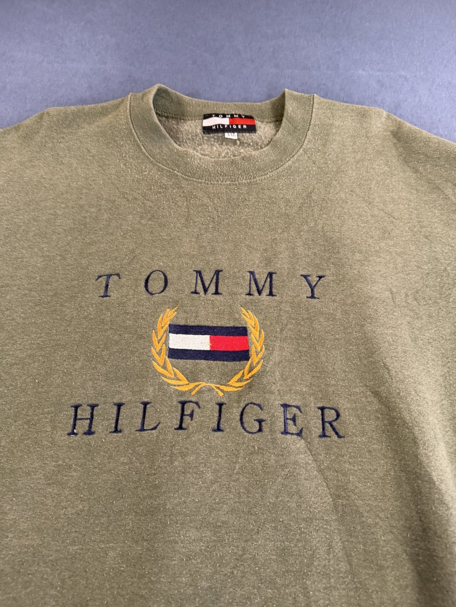 Groene Tommy Hilfiger sweater (trui) met geborduurd logo - maat XXL
