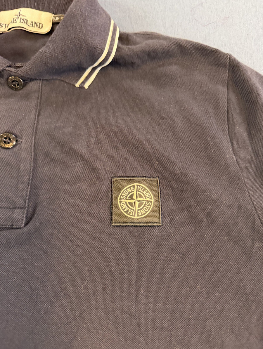 Zwarte Stone Island piqué polo maat M (poloshirt / polohemd), Slim Fit