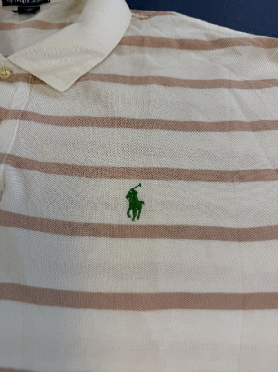 Beige Ralph Lauren poloshirt met roze accentstreep, maat XXL (polo / piqué top)