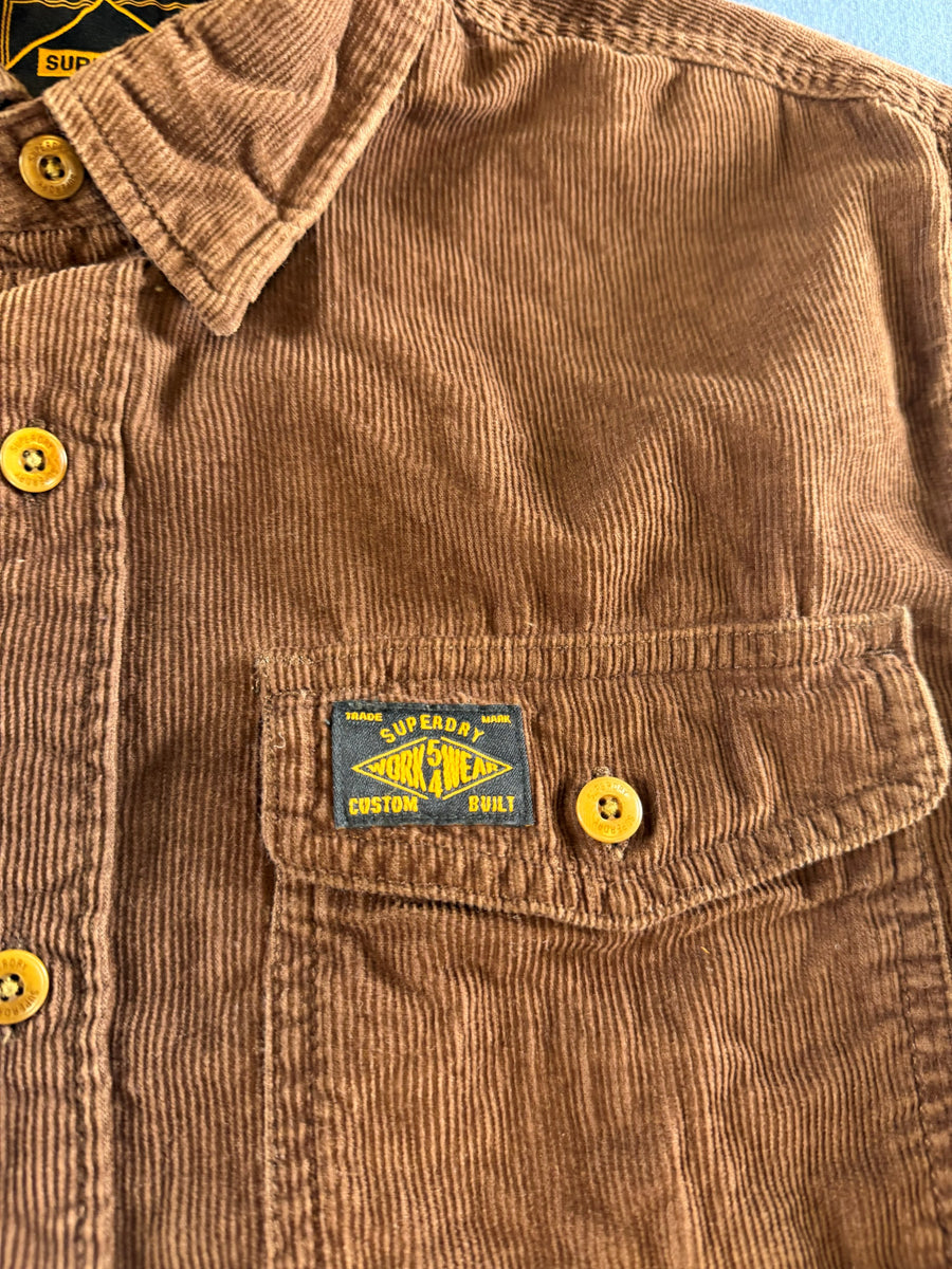 Superdry blouse bruin heren maat S overhemd shirt effen button up